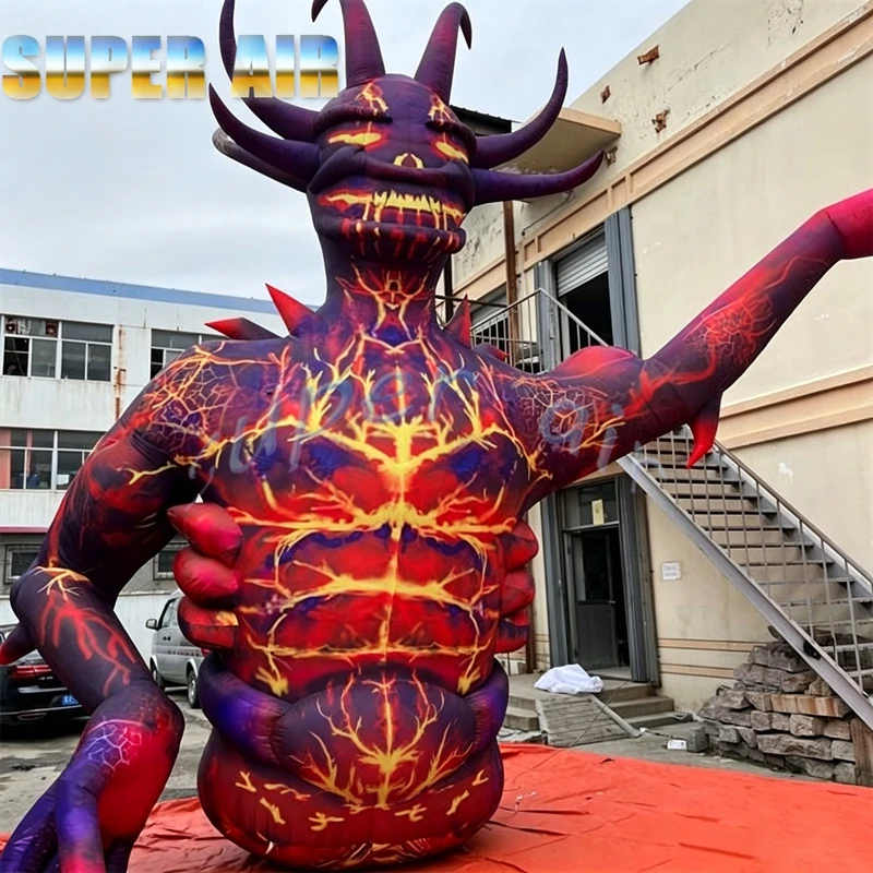 Custom Giant Inflatable Horned Demon Half Body Sculpture, Halloween Haunted Farm Outdoor Festival Advertising Inflatable Decor