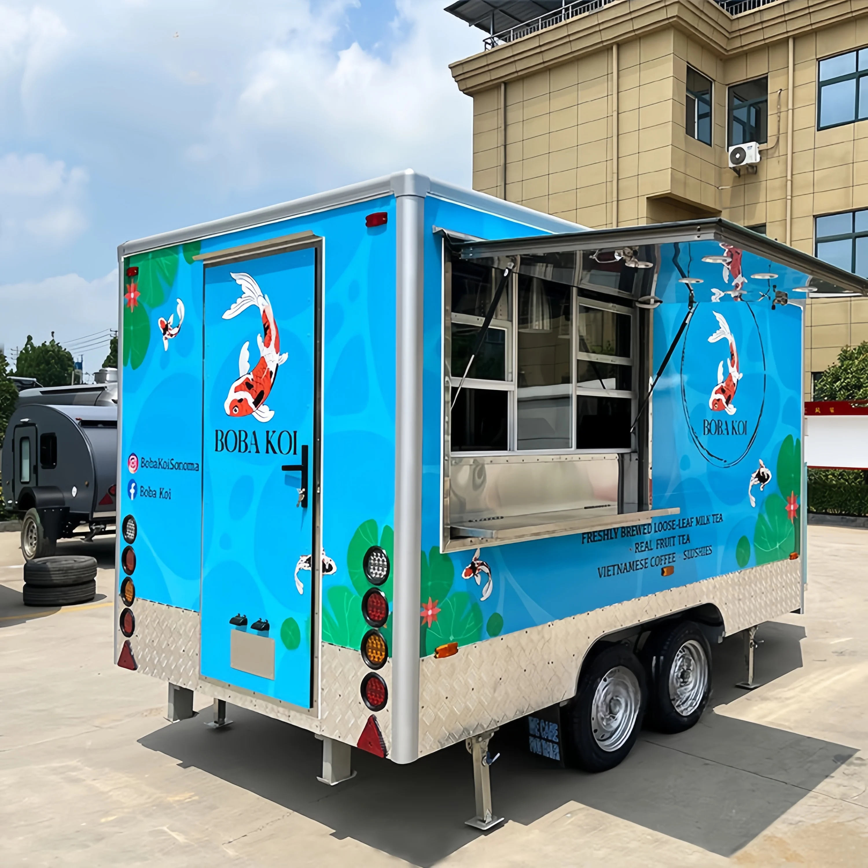 

Portable Outdoor Kitchen Food Truck Trailer Cart Mobile Snack Bar Ice Cream Truck Tent Caravan - Ideal for Camping And Catering