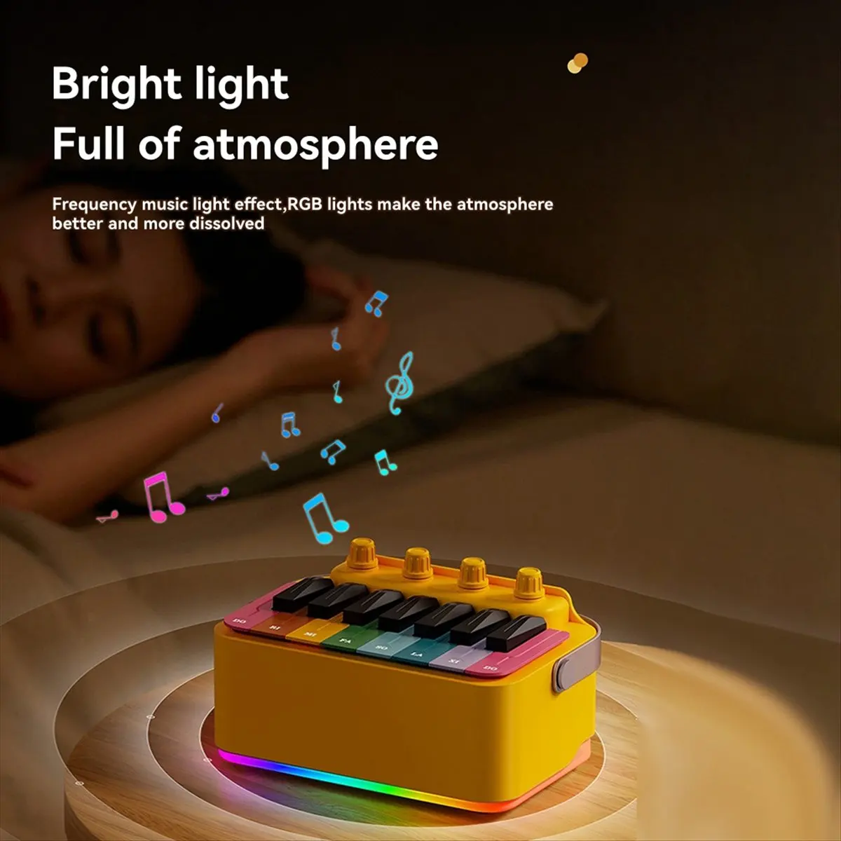 【Like】  Piano Guitar Amplifier Electronic Drum Bluetooth Speaker Wireless Speakers with LED RGB Light Gift Yellow