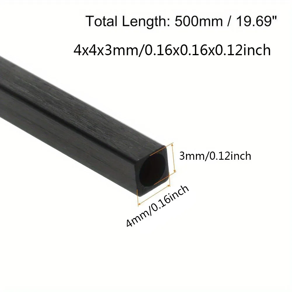 1/2/3 Stück Kohlefaser-Vierkantrohr, Kohlefaserstab, 2–10 mm Außendurchmesser, Verstärkungsstab, hohe Festigkeit, Länge 500 mm
