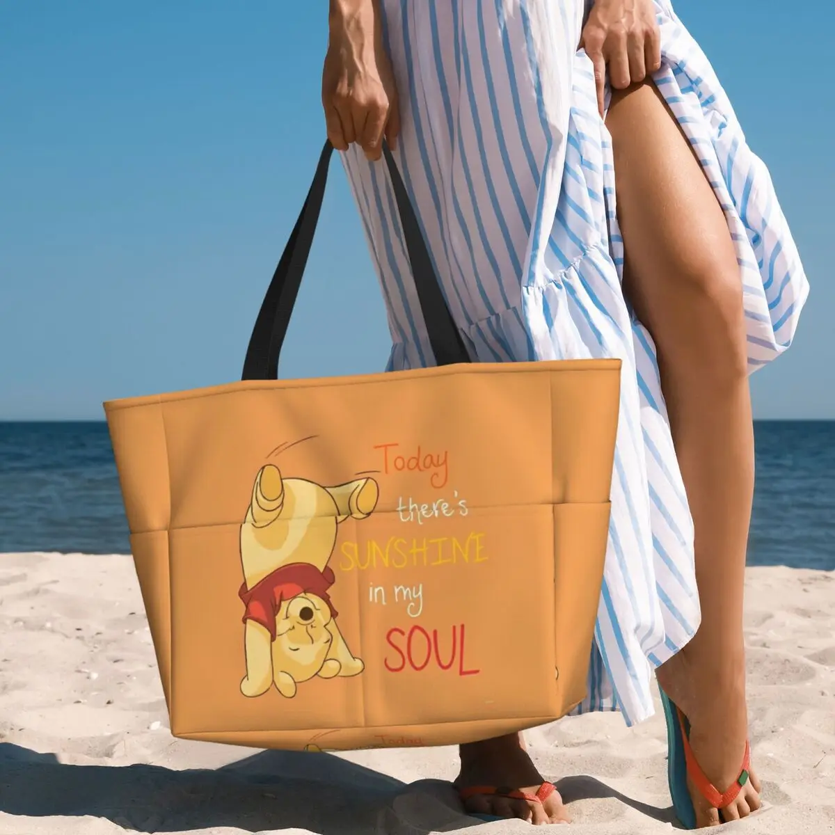 Winnie The Pooh Large Beach Tote Bag Women Waterproof Sandproof Tote Bags for Pool Party