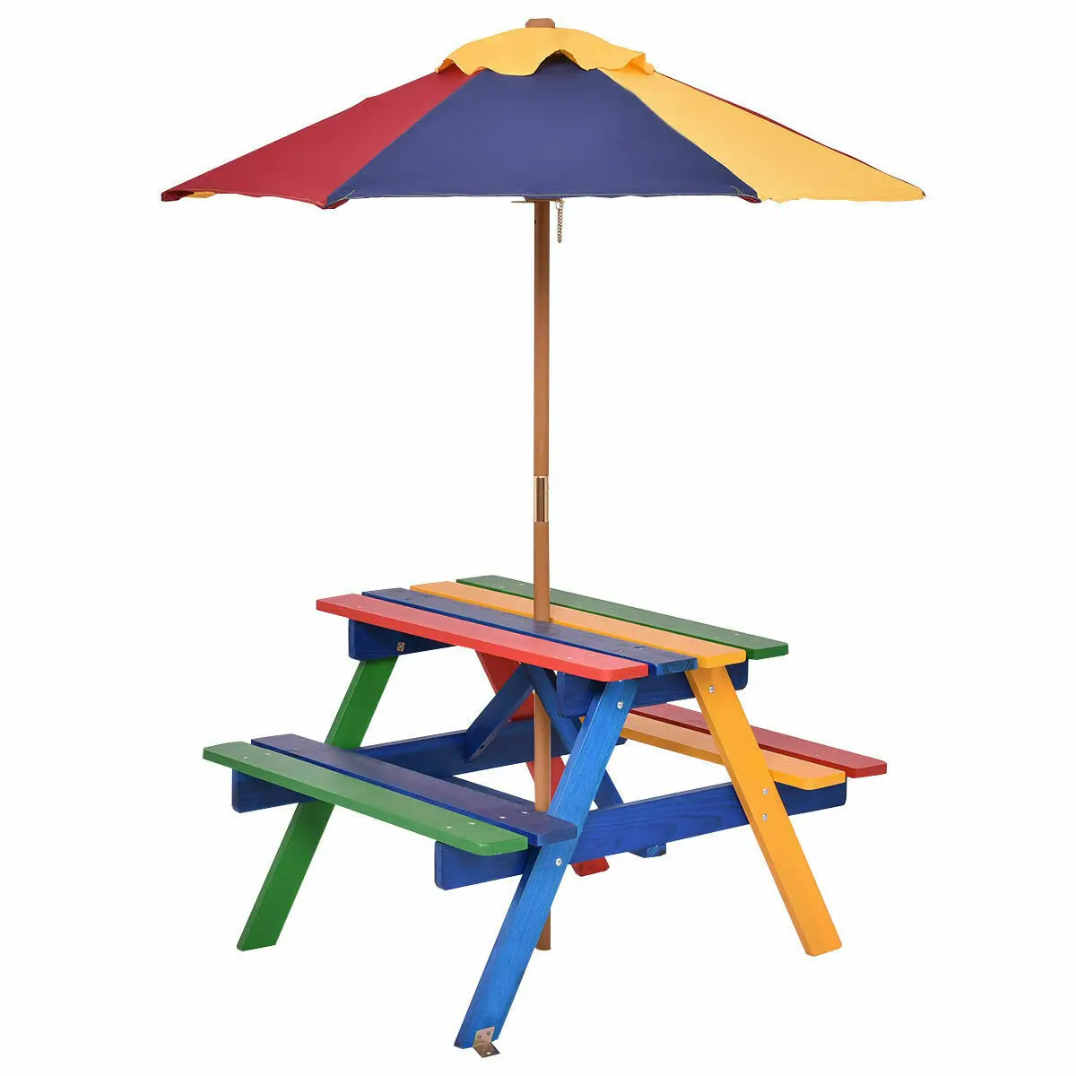 4 Seat Kids Picnic Table w/Umbrella Garden Yard Folding Children Bench Outdoor  OP70481