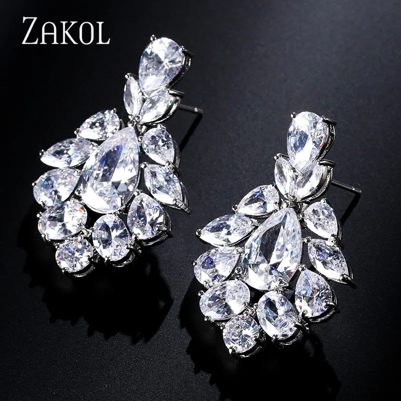 ZAKOL Elegant Cubic Zirconia Marquise Cut High Quality Water Drop Earrings for Women Wedding Dinner Party Gift Jewelry EP2190