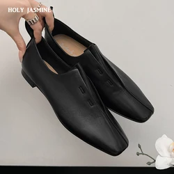 2024 New Arrival Soft Genuine Leather Women Heels Shoes Square Toe Comfortable Fashion Casual Low Heel Shoes Four Seasons Shoes