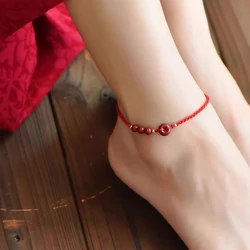 Lovely stone cinnabar wine red peace buckle beaded hand woven foot accessories foot rope anklet accessories accessories for wome