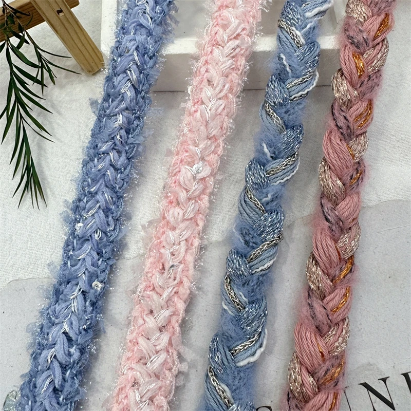 New Blue and Pink Woven Fried Dough Twists Tweed Lace Handmade DIY Clothing Accessories with Decorative Strip Webbing By Yard