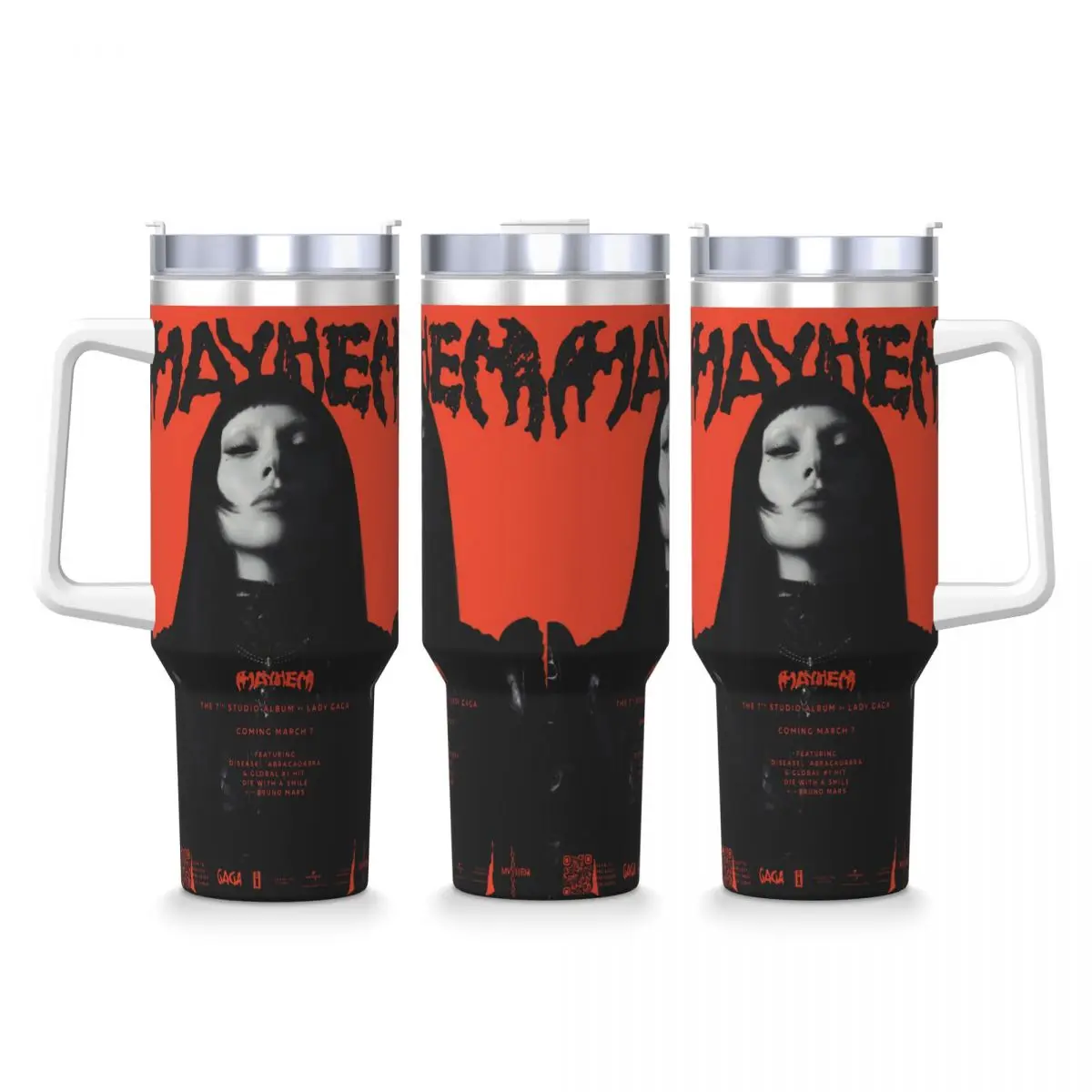 Lady Gaga Mayhem 2025 Album Tumbler Cold Drink Water Bottle Heat Thermal Mug Printed Camping Car Mugs