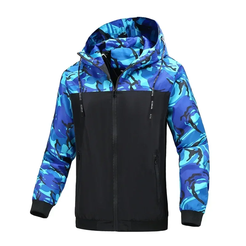 

Men's Spring and Autumn Hooded Camo Jacket Youth Casual Slim Fit Fashion Zipper Thin Men's Windproof Half Season Jacket