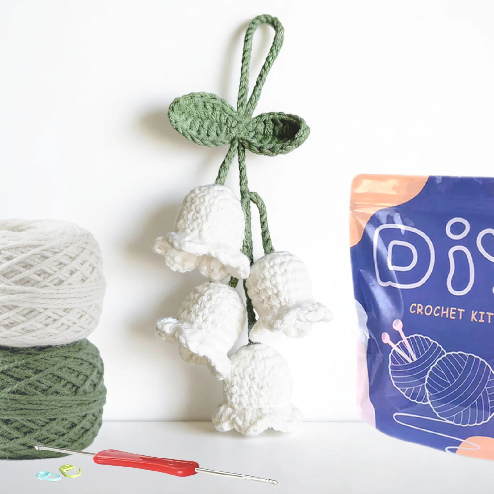 1pc Crochet Kit Lily Flower Pendant DIY Handcrafted Crochet Hook Set with Instruction Manual and Video Teaching(Accessories In R