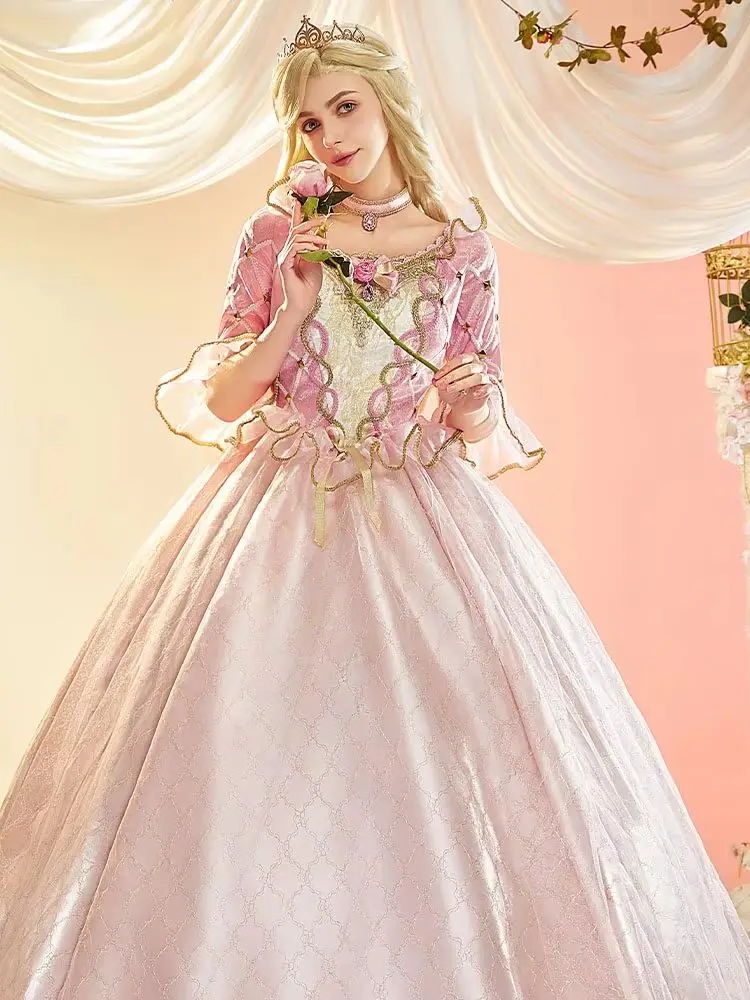 Cosplay.fm Damen Rosa Prinzessin Cosplay Kostüm Erwachsenen-Ballkleid mit Krone und Halsband für Cosplay Halloween