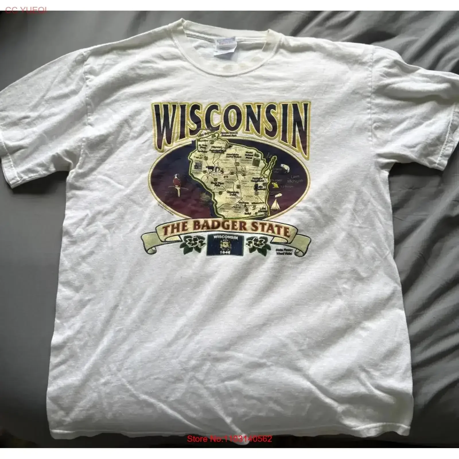 Wisconsin The Badger State shirt Size Large vintage Washed Slightly fashion graphic homme Versatile Stretched Casual vintage