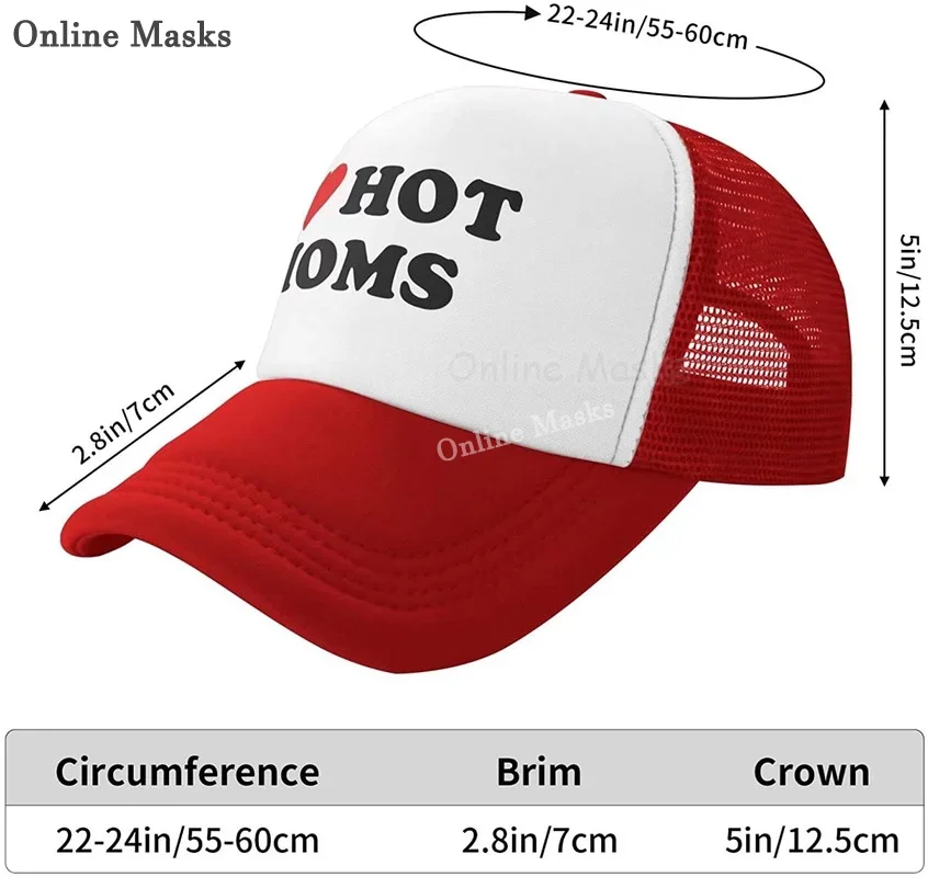 I Love Hot Moms Bucket Hat Unisex Adult I Heart Hot Moms Adjustable Baseball Cap Gift Hats Mesh Trucker Caps Men Womens