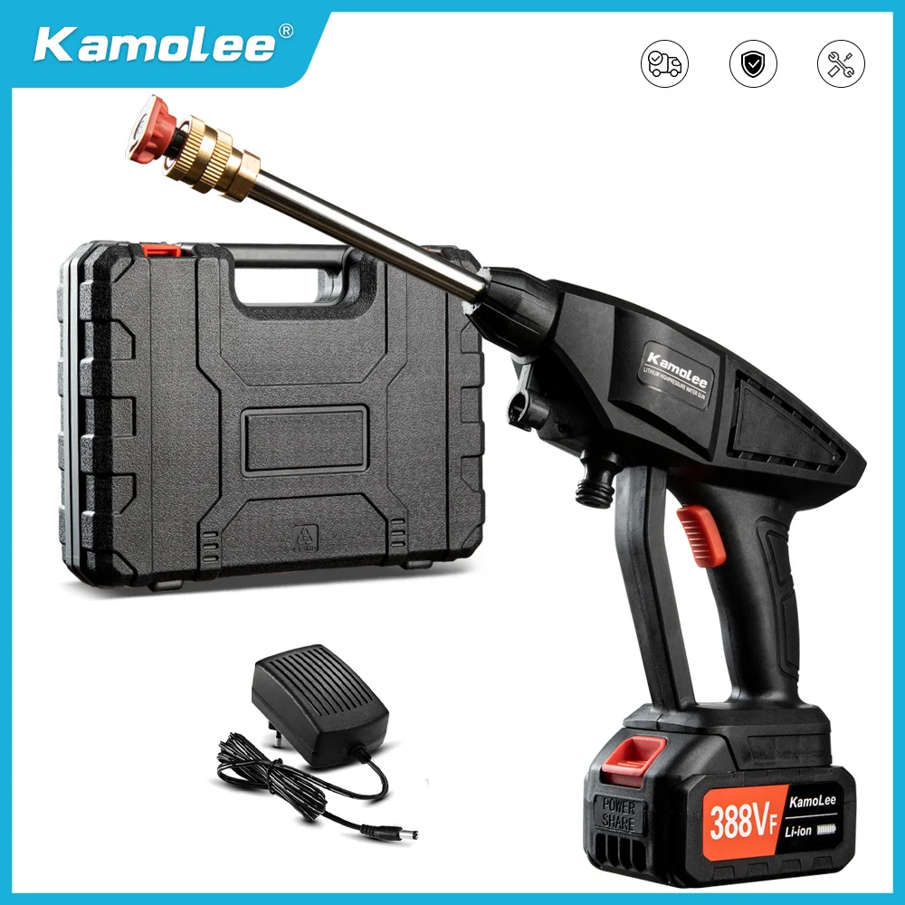 Kamolee 388VF 70Bar Cordless High Pressure Electric Car Washer Gun Foam Protable Car Wash Garden Spray for 18V Makita Battery