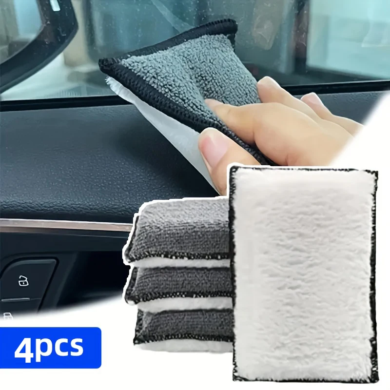 

4pcs Motorcycle Car Cleaning Sponge Plush Towel Cloth Scrubbing Car Interior Cleaning Cloths