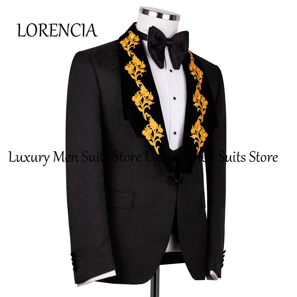 

Exquisite Jacquard Male Suits 3 Pieces Applique Tuxedos Wedding Party Outfits Customized Blazer abiti uomo estivi eleganti