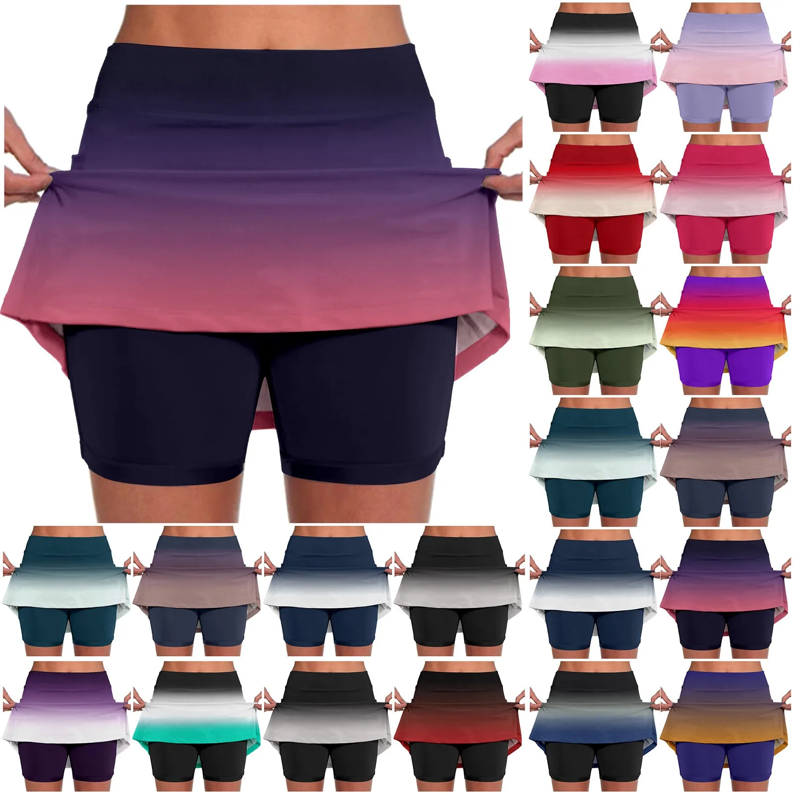 2025 Summer Casual Mini Skirt For Women Gradient Tennis Elastic Waist Skirt Yoga Sport Active Shorts Skirt Fashion Dresses