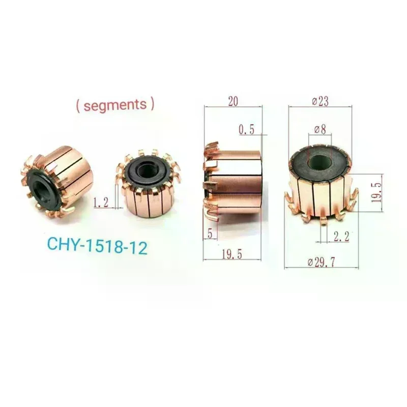 8*23*19.5mm 12P Teeth Copper Hook Type Electrical Motor Commutator CHY-1518-12