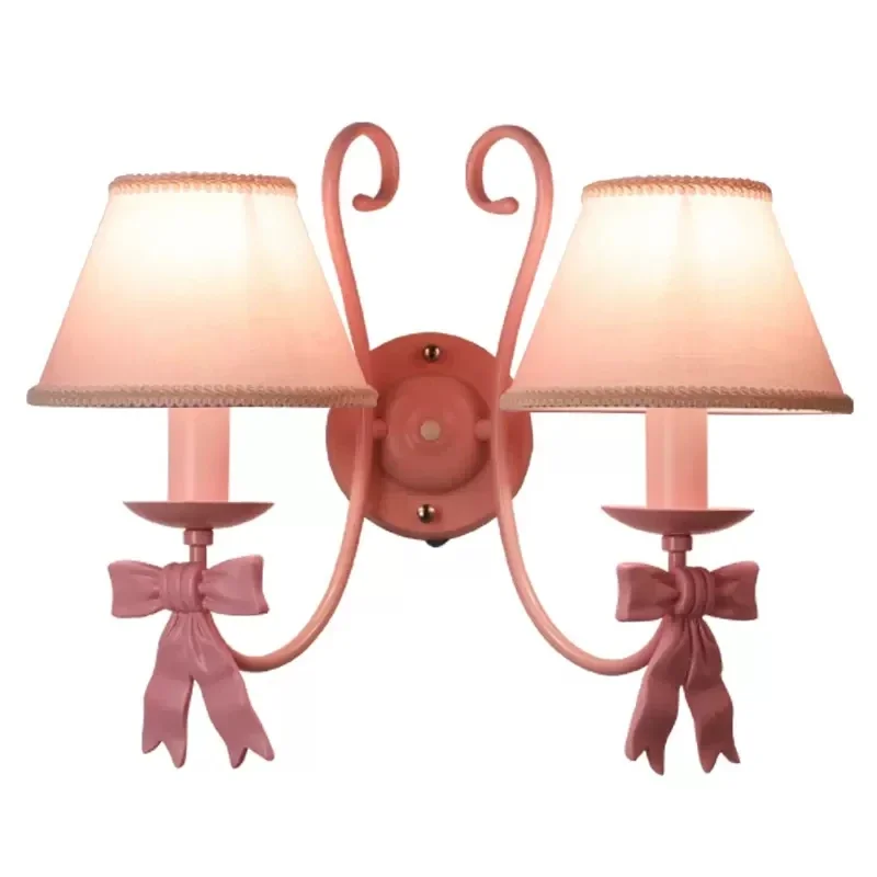 

European princess room wall lamp for girls, children's bedroom decoration with butterfly bow, warm bedside wall lamp