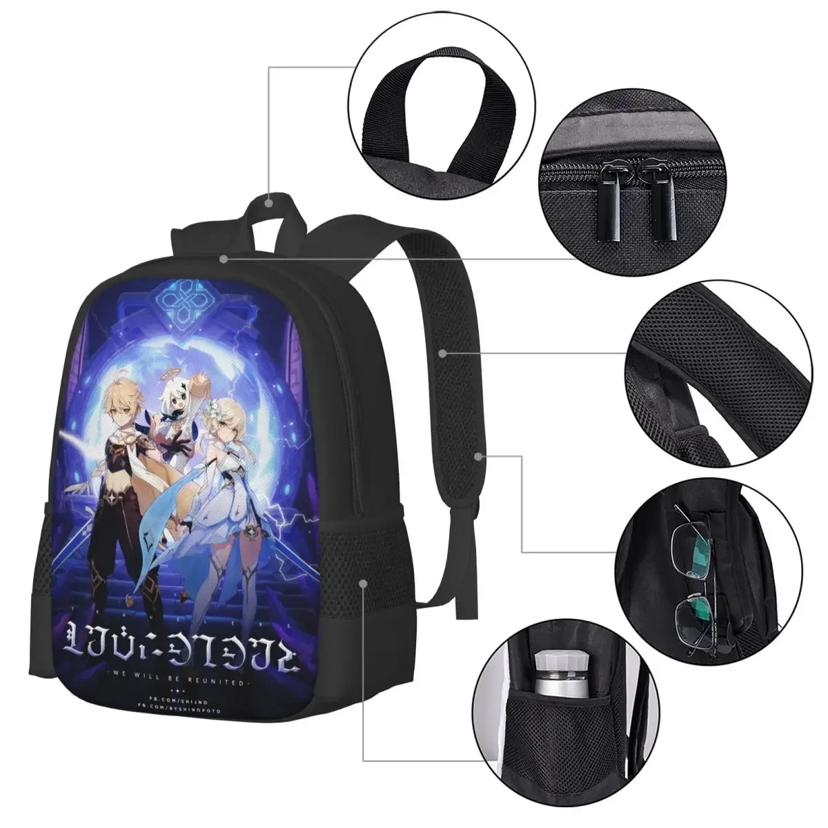 Zaino per laptop da viaggio Anime Genshin Impact, borsa per computer per scuola universitaria aziendale, regalo per uomini e donne