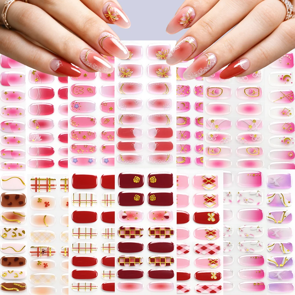 16strips Pink Gradient Blusher Flower Gold Butterfly Semi Cu