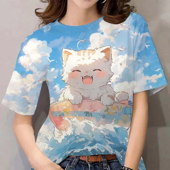 

Women's T-shirt 3D Printed Cute Animal T Shirt For Women Funny Cat Dog Pattern Tees Summer T-Shirts Short Sleeves Tops Tees