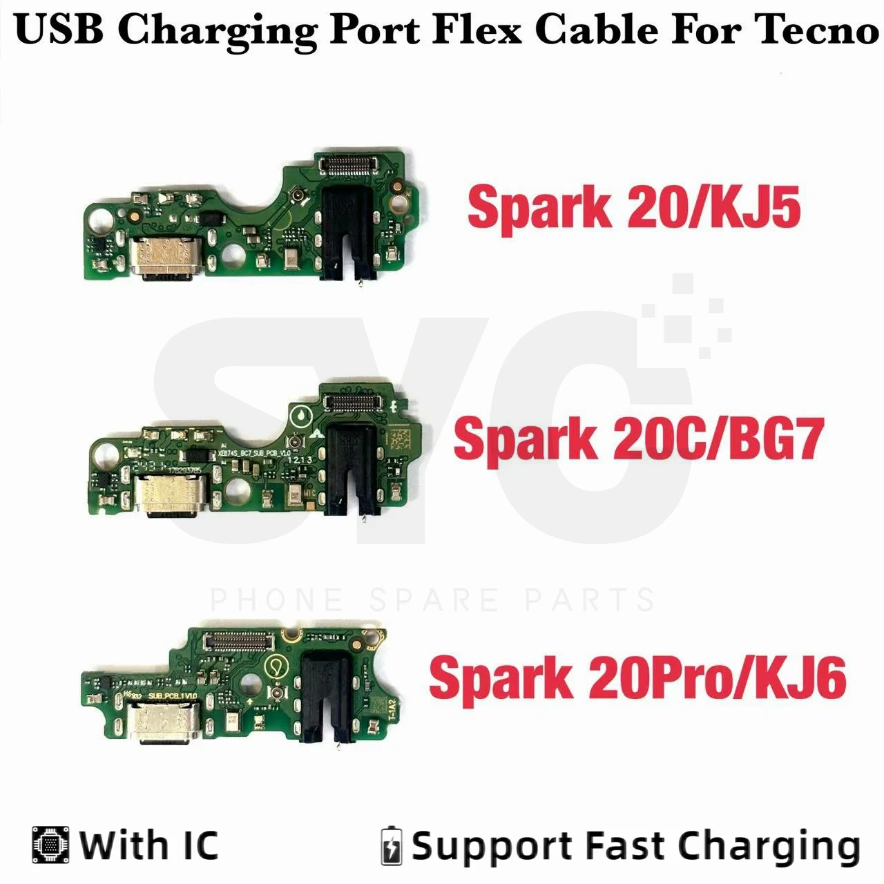 

SYC Good quality For Infinix Tecno Spark 20 20C 20 Pro KJ5 KJ6 BG7 USB Charging Port Dock Connector Flex Cable