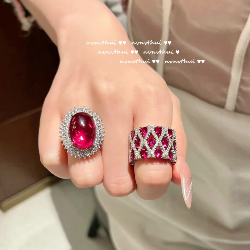 

Кольцо Mogu Blood Red с сотовым драгоценным камнем, пробильное покрытие, 18-каратное золото, кольцо в форме яйца с неоновым цирконом и цветком