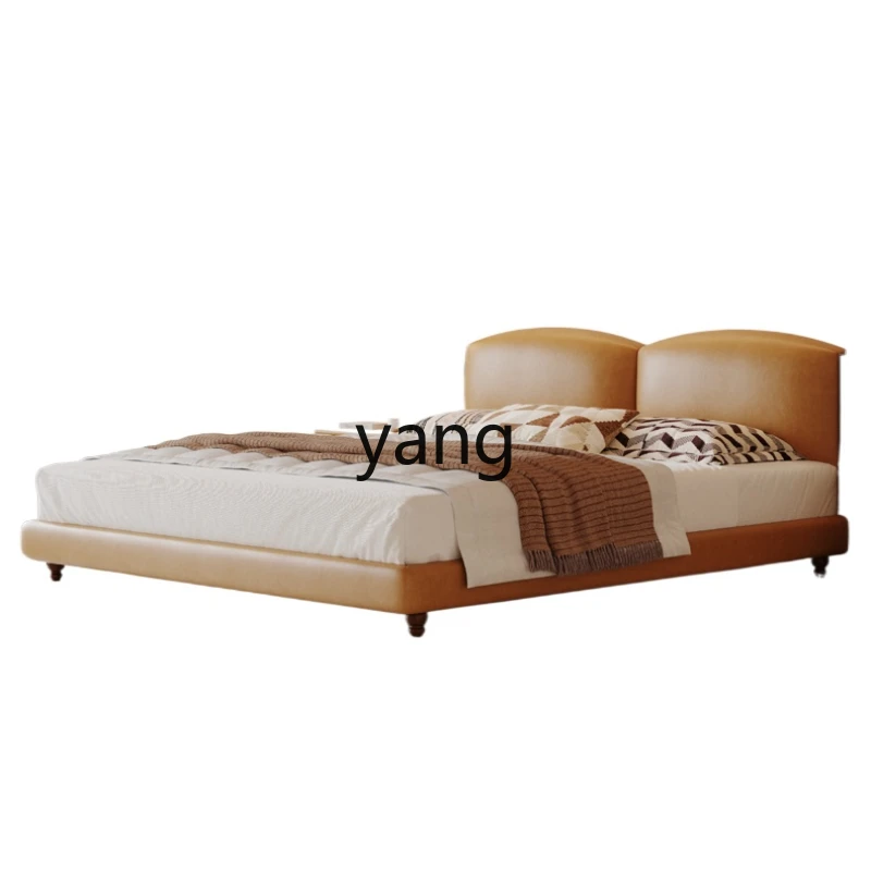 

YJQ French retro leather bed modern simple antique master bedroom solid wood double bed