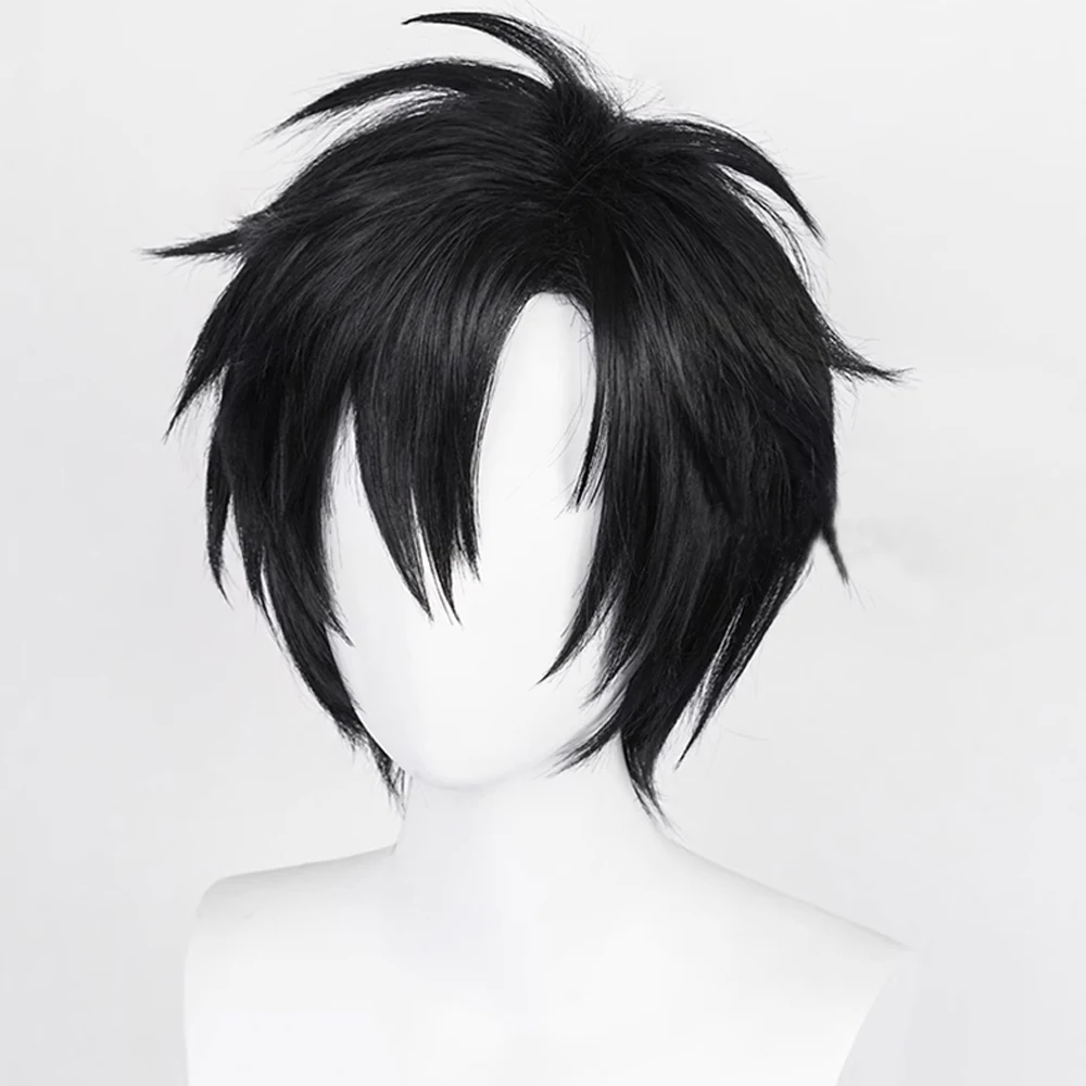 RANYU  Short Straight Black Wigs with Bangs Anime Cosplay Synthetic Natural Men Women Hair Wig for Daily Party