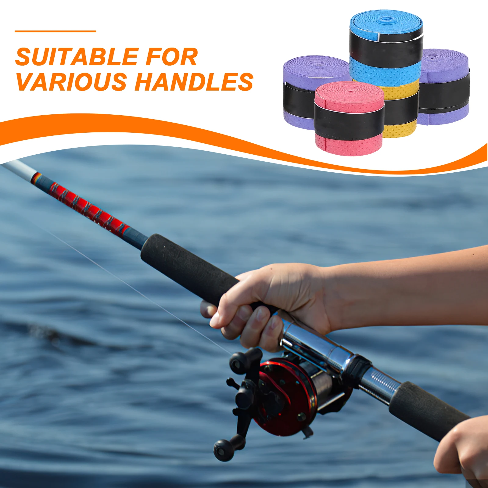 

5pcs Fishing Rod Handle Wrap Sweat Absorbing Pu Grip Tape Racket Bike Handle Anti-Slip Durable Cuttable Long Band Fishing
