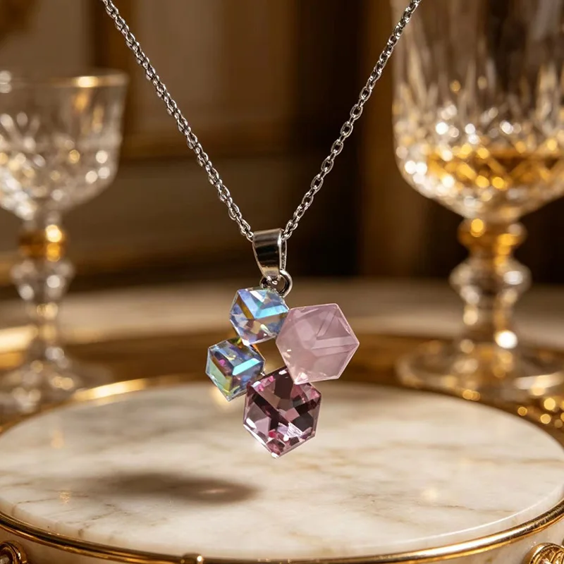 

Light Luxury High Grade Crystal Pendant necklace Stainless Steel Chain Women necklaces and pendants stainless steel jewelry