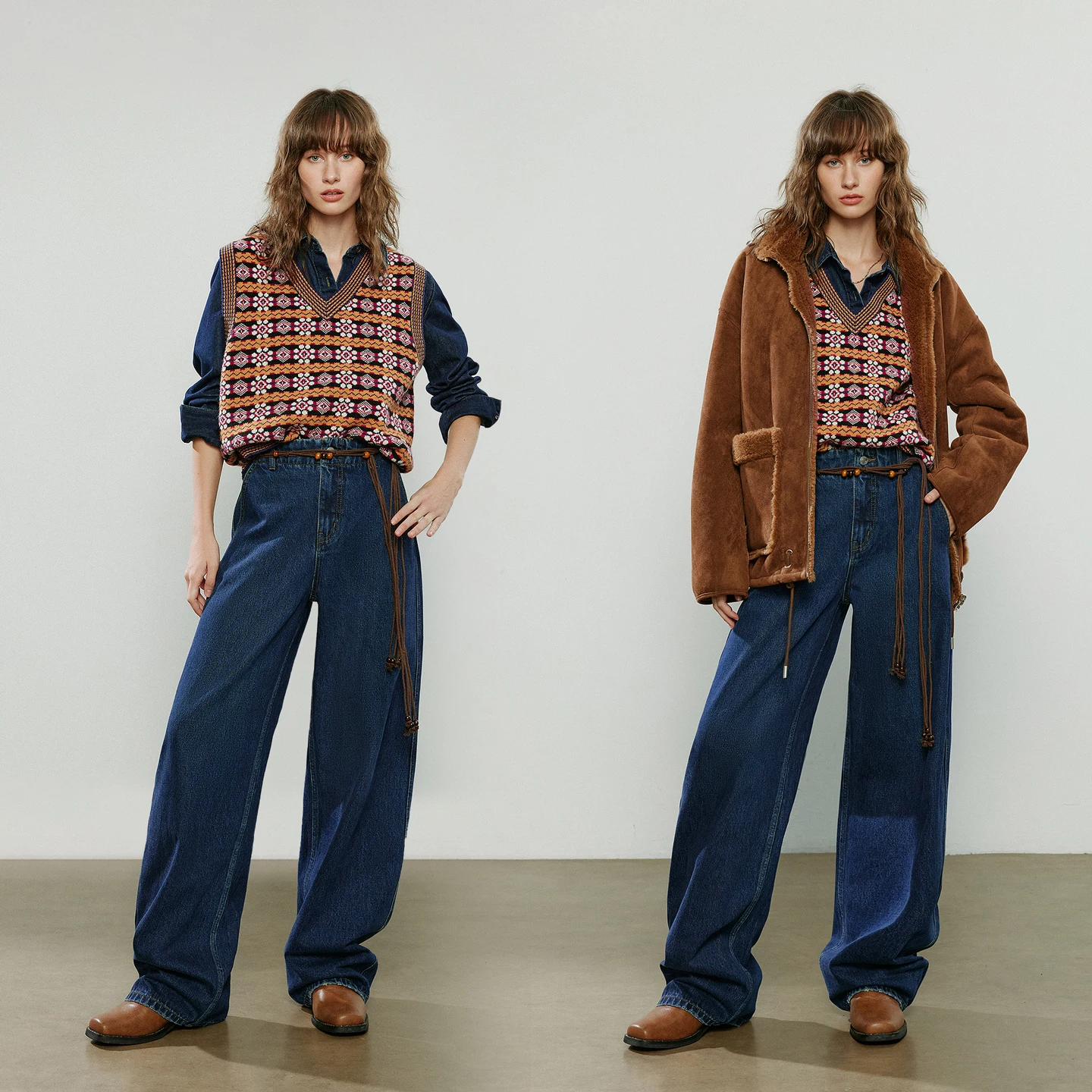 TOYOUTH سترات نسائية محبوكة 2025 شتاء جديد ريترو الأزهار الخامس الرقبة أكمام جيليه طبقات القمم