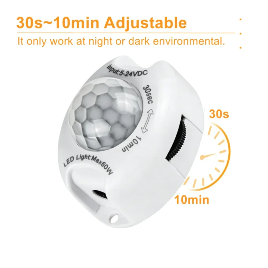 Highly Sensitive PIR Motion Sensor Switch DC5~24V 3A 60W Adjustable Time Delay Infrared IR Sensor Detector for LED Strip