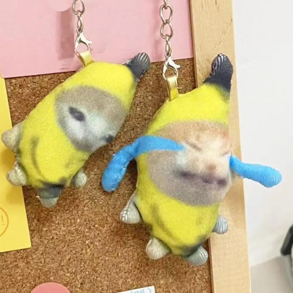 Colgante creativo de peluche de gato plátano, accesorios para llaves de plátano llorando, bolsa de gato para compañero de clase, cadena, regalos, colgante divertido Ca V0I9