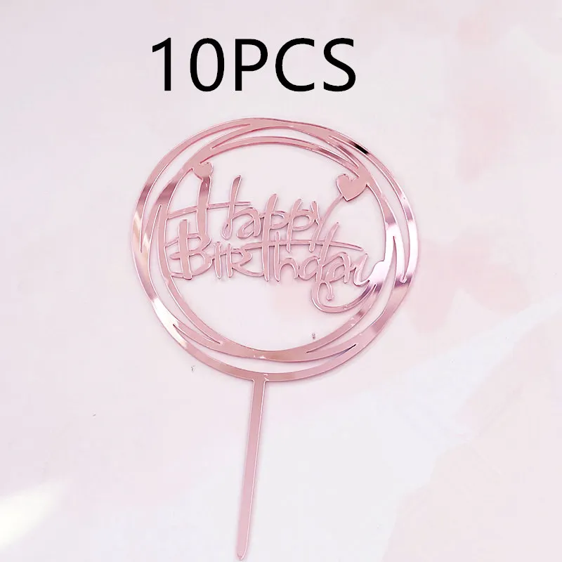 10 Stück Roségold Happy Birthday Cake Topper Silber Schwarz Einfaches Design Acryl Kuchendekoration Baby Shower Party Dessert Dekoration – Detail 9
