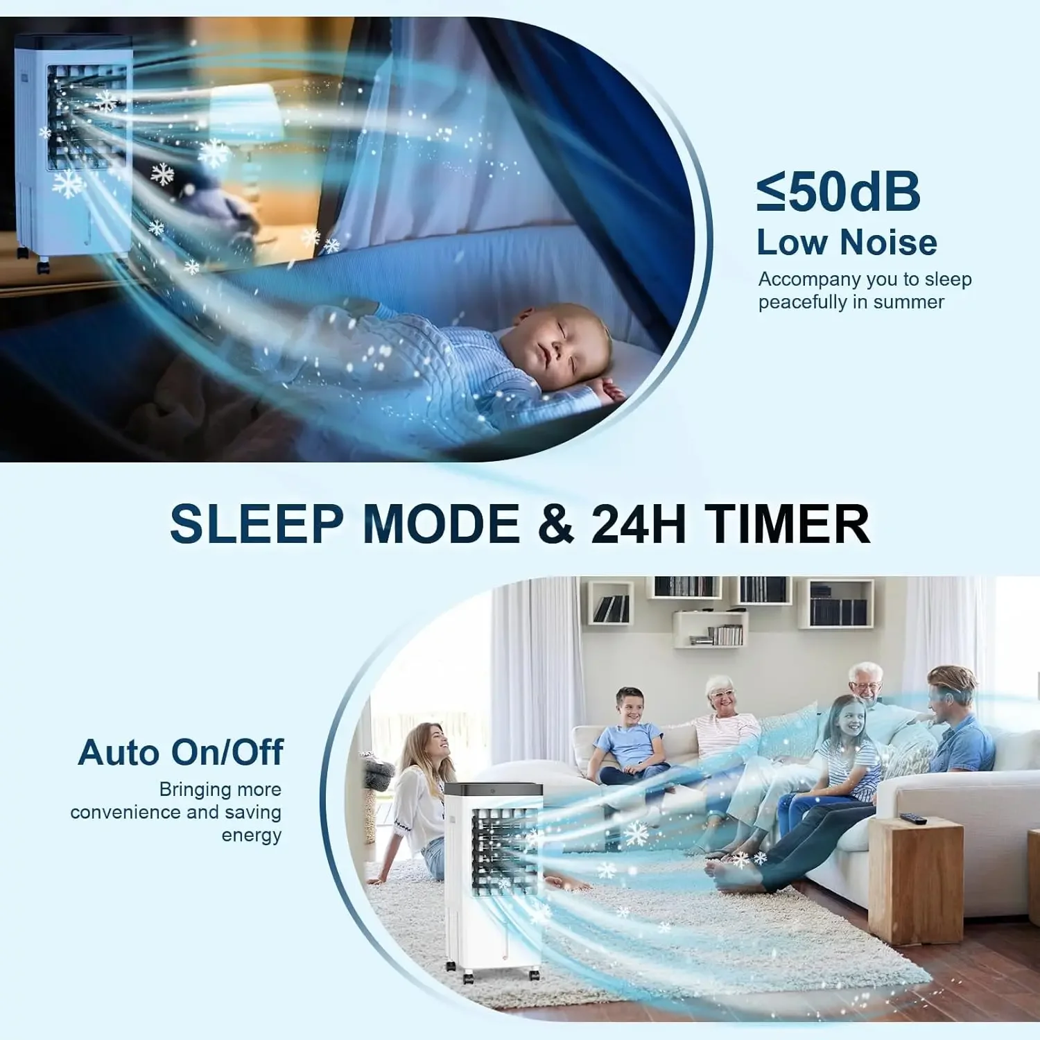 Aire acondicionado eficiente de 3 velocidades con tanque de 3 galones y cable de extensión de 78 "para 20 horas de tiempo de refrigeración y osquilla de 70 °, 2024