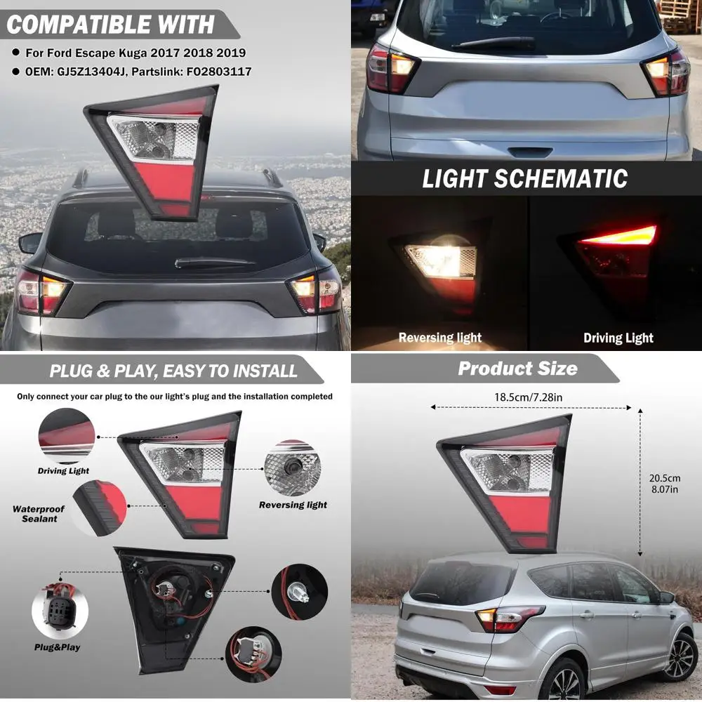 

Right Side Rear Tail Light for Ford Escape Kuga 2017-2019 with Bulb (Right)