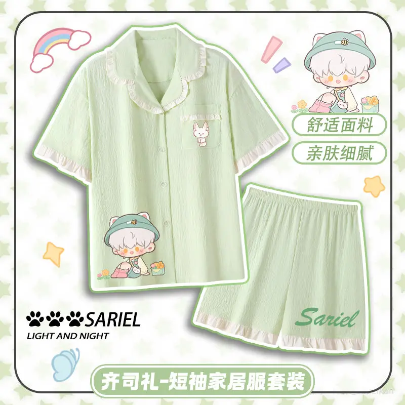 أنيمي الضوء والليل تشارلي منامة الصيف أزياء حساسة لطيف عارضة فضفاضة الراحة لينة جرلي مجموعة قصيرة الأكمام السراويل