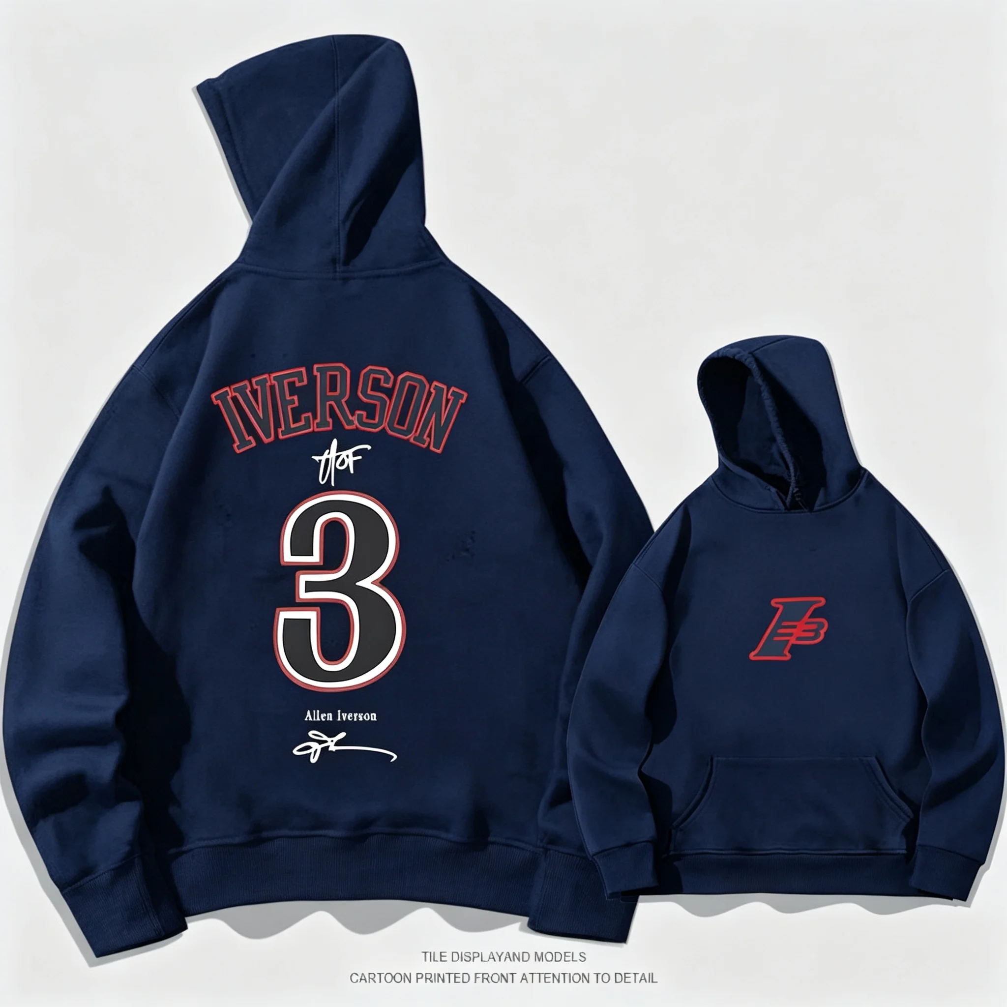 Iverson Nr. 3 Kapuzenpullover für Herren und Damen, Frühling und Herbst, Winter, Jugend, trendiger Basketball-Sport, lockerer Freizeitmantel, Streetwear – Detail 6