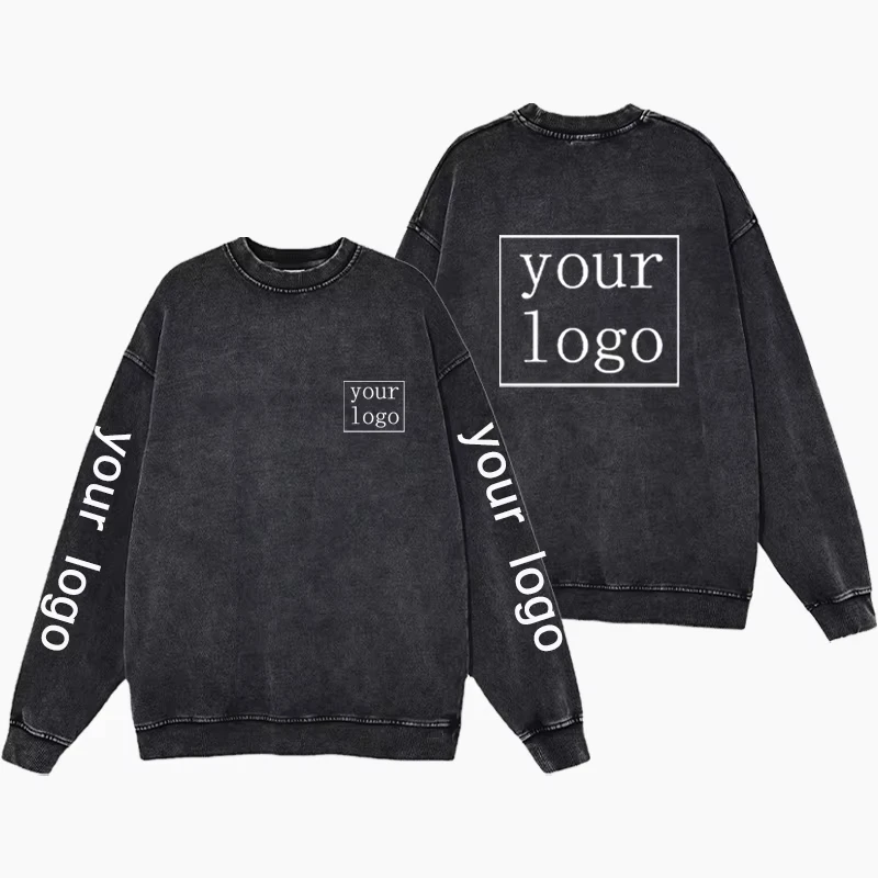 Custom Wash Cotton Sweatshirt Your OWN Design Brand Logo/Picture Printed Men Women DIY Hoodies Y2K Crewneck Oversized Clothes