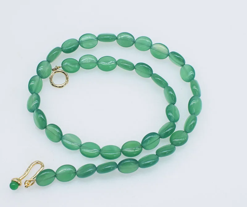 4A Agate green baroque flat oval chocker necklace 9-10mm 40cm wholesale nature jewelry  beads