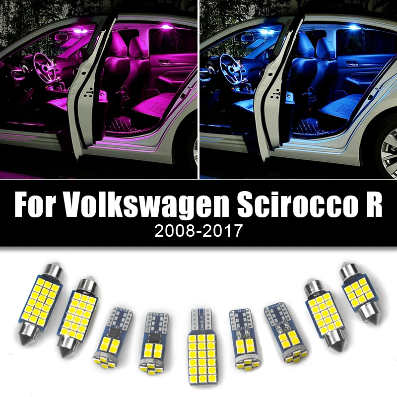 For Volkswagen VW Scirocco R 2008-2015 2016 2017 9pcs Car LED Bulbs Interior Reading Lamp Vanity Mirror Trunk Light Accessories