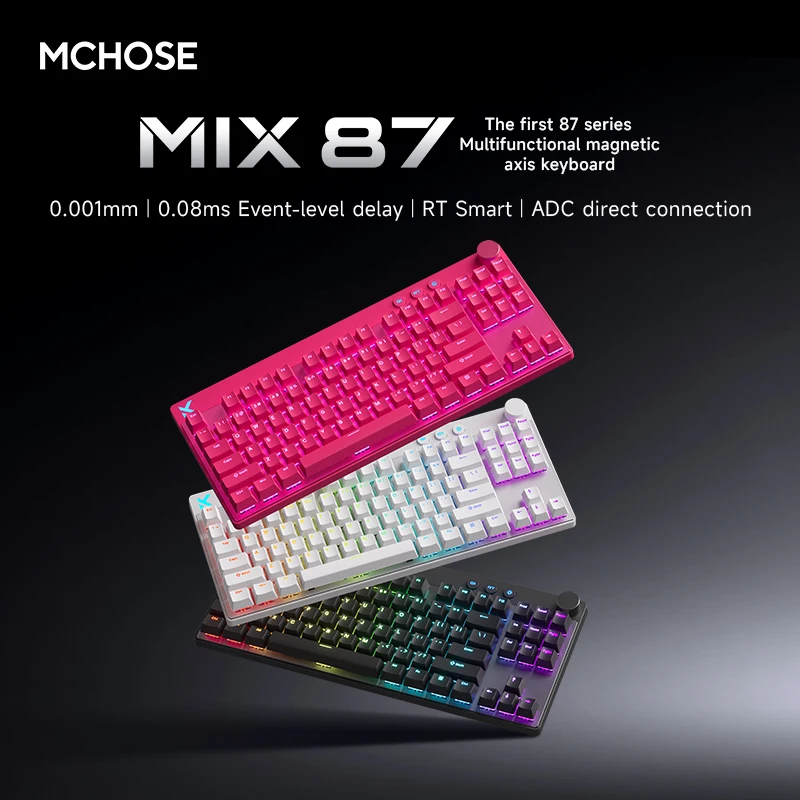 

MCHOSE MIX87 Клавиатура с магнитным переключателем RGB 8K + 256K Проводная игровая клавиатура для киберспорта 0,08 мс Низкая задержка ПК 0,001 мм RT Пользовательская клавиатура