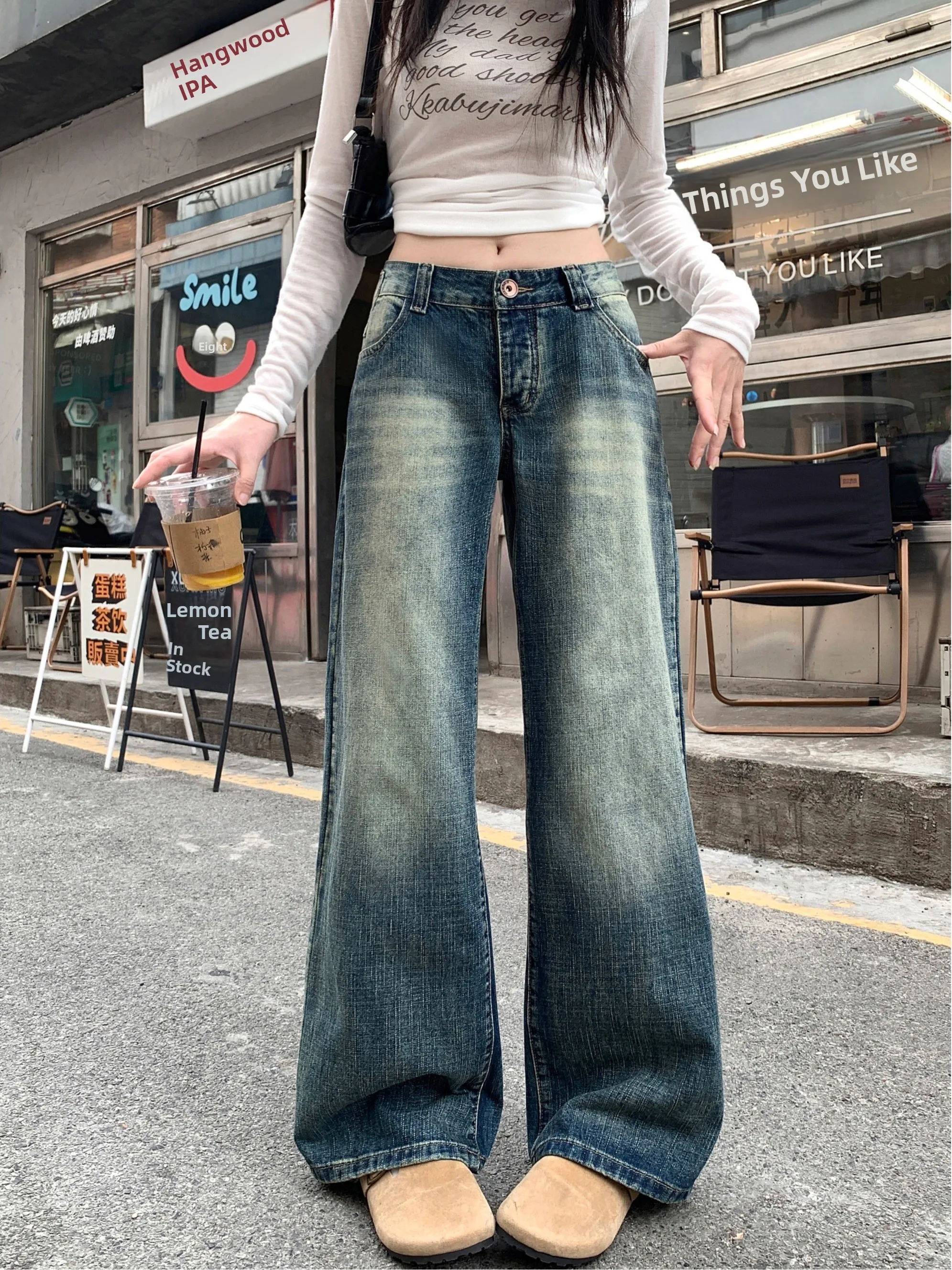 

High Waist Wide Leg Jeans Women's Retro Washed Denim Pants Autumn New Style Casual Loose Slimming Long Trousers