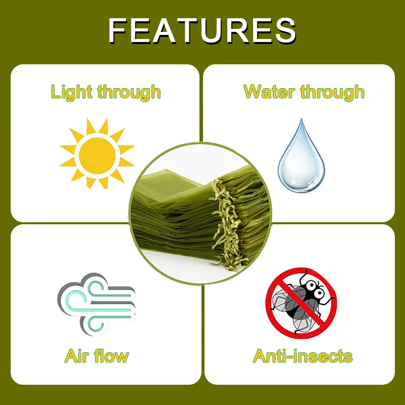 100 قطعة من أكياس شبكية من فواكه الأورجانزا قابلة للتنفس باللون الأخضر العسكري للمانجو والزهور والموز تحمي النباتات من الضرر