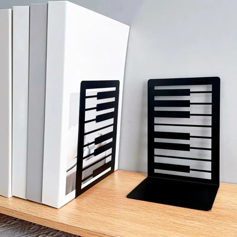 2pcs/set Simple Black Metal Bookends Creative Musical Note Boolend для домашнего офиса.