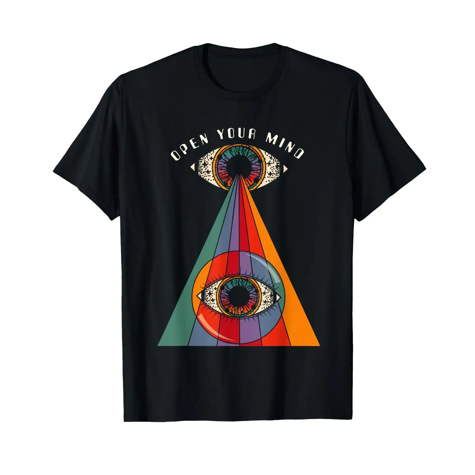 All seeing eye open your mind evil retro 60s 70s T Shirt vintage Washed Breathable Slightly homme Unisex streetwear Comfortable