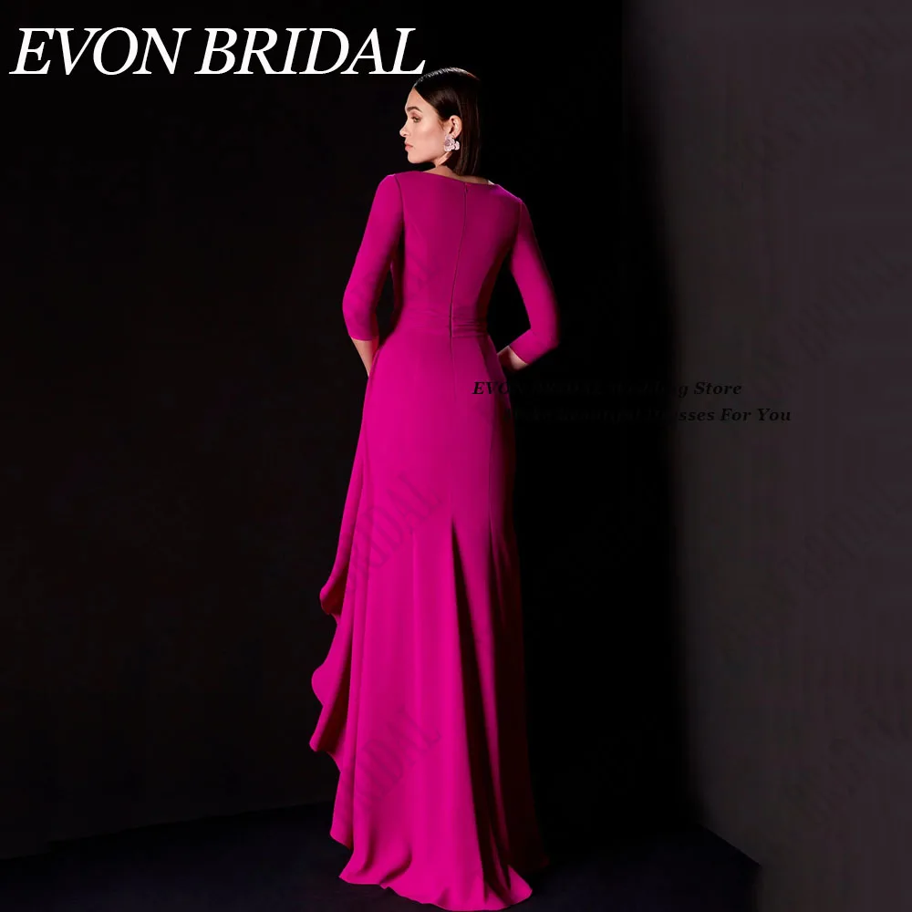 EVON BRIDAL Fuschia Mermaid Celebrity Red Carpet Dresses Dubai Women 3/4 Sleeves Satin 2024 Formal Evening Gown Sweep Train