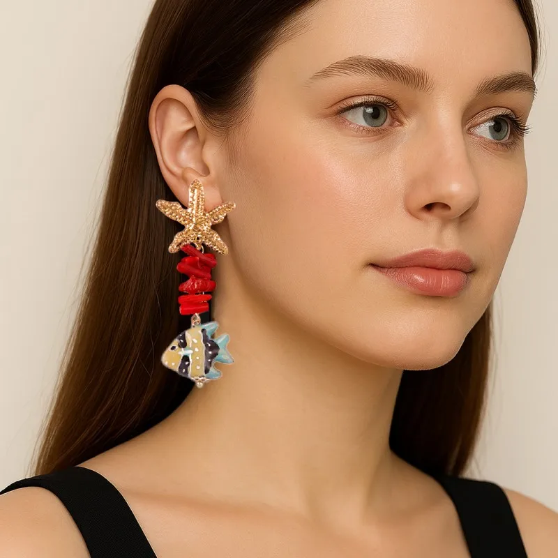 Cute Octopus Earrings Creative Glass Octopus Long Drop Earrings Unqiue Marine Series Design Earrings Wholesale Custom Packaging