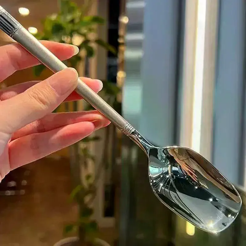 10Pcs Heavy Duty Stainless Steel Long Handle Stir Spoon Creative Ice Cream Dessert Scoop for Milk Tea Shop Use